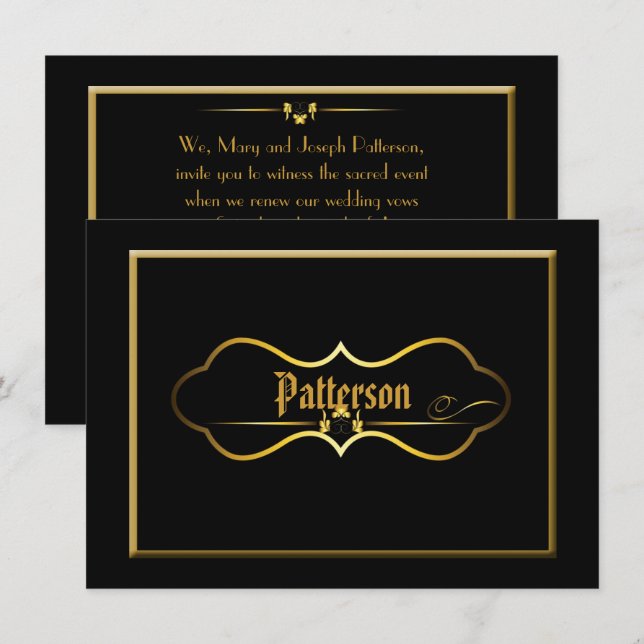 Black & Gold Wedding Vow Renewal Invitation (Front/Back)