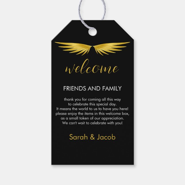 Black Gold  Wedding Welcome Gift Tags (Front)