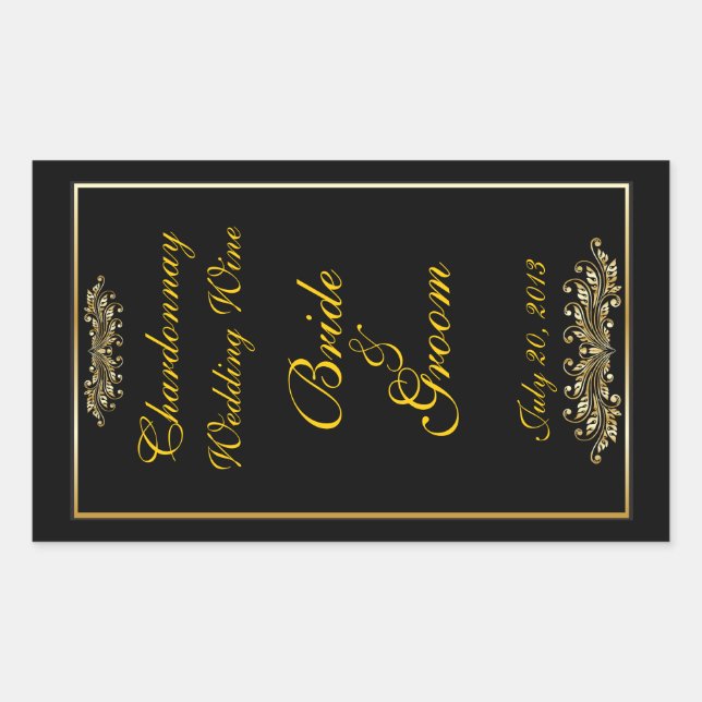 Black & Gold Wedding Wine Label Sticker (Front)