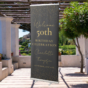 Black Gold Welcome Birthday 50th Party Elegant Retractable Banner