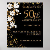 Black Gold Welcome Floral 50th Wedding Anniversary
