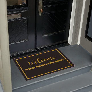 Black Gold Welcome Please Remove Your Shoes Doormat