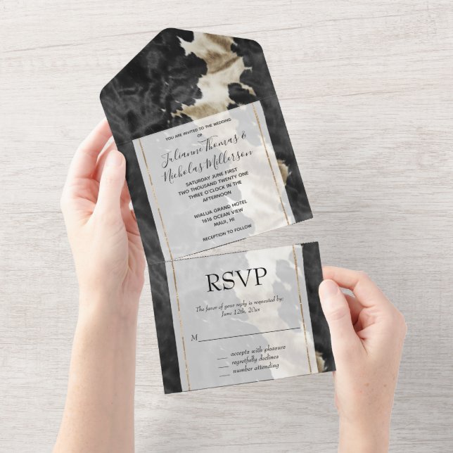Black Gold Western Cowhide All In One Invitation (Tearaway)