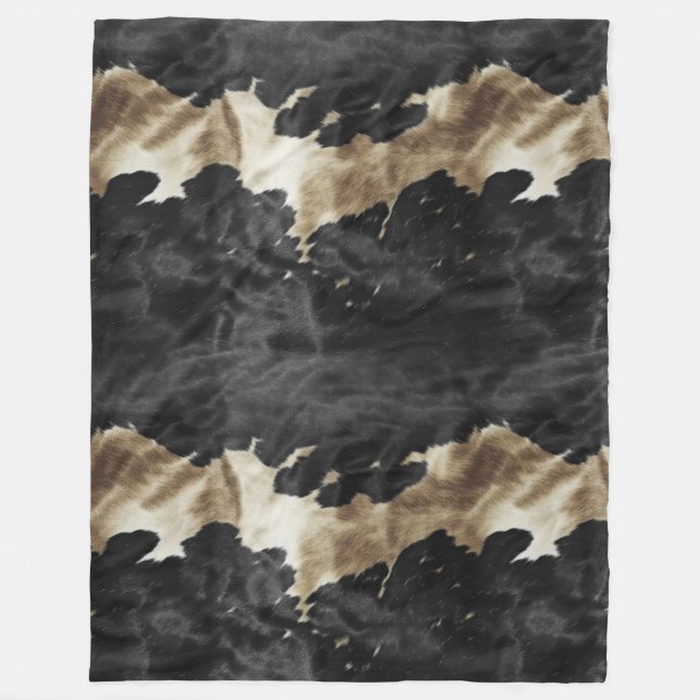 Black Gold Western Cowhide Fleece Blanket (Front)