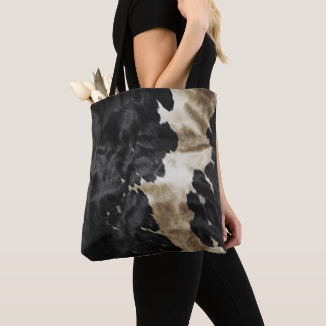 Black Gold Western Cowhide Tote Bag (Close Up)