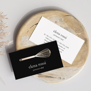 Black & Gold Whisk Logo   Chef Catering Bakery Business Card