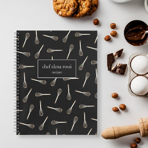 Black & Gold Whisk Pattern   Chef Catering Recipe Notebook