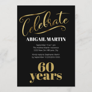Black Gold White 60th Birthday Party Invitation