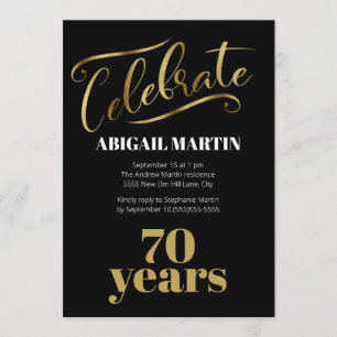Black Gold White 70th Birthday Party Invitation