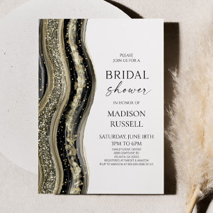 Black Gold White Agate Elegant Bridal Shower Invitation