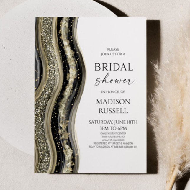 Black Gold White Agate Elegant Bridal Shower Invitation (Creator Uploaded)
