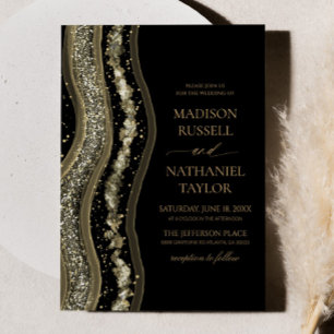 Black Gold White Agate Elegant Wedding Invitation