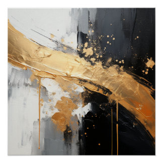 Black, gold, white and gray oil-like abstract poster