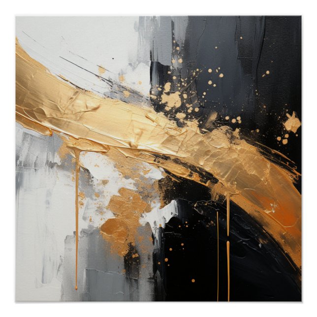 Black, gold, white and gray oil-like abstract poster (Front)
