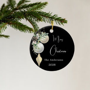 Black gold white baubles Christmas Ceramic Tree Decoration