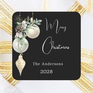Black gold white baubles Christmas Square Sticker