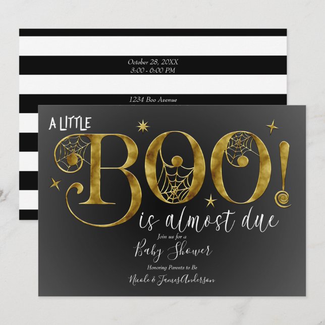 Black Gold White BOO Elegant Baby Shower  Invitation (Front/Back)