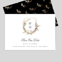 Black Gold White Classic Monogram Crest Wedding