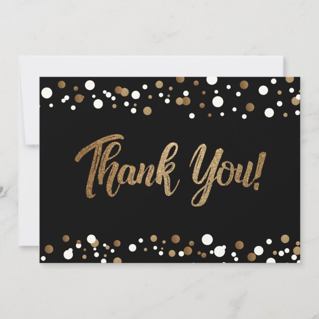 Black Gold white Confetti Graduation thank you (Front)