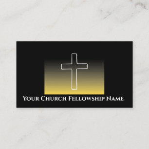 Black Gold White Cross Outline Church Pastor Business Card