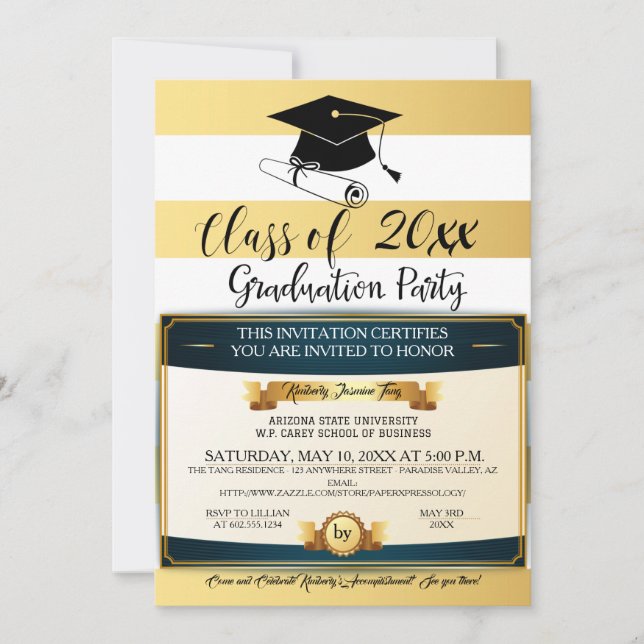 Black Gold White Diploma Graduation Party Photo Invitation (Front)