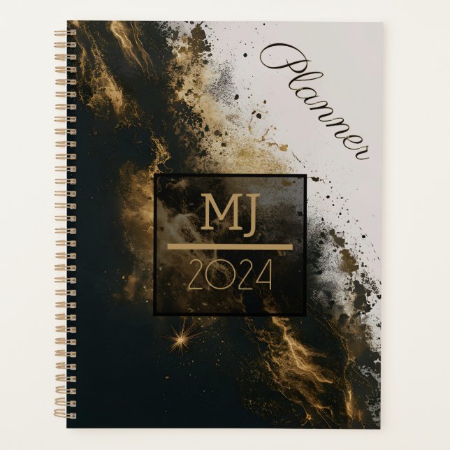BLACK GOLD WHITE ELEGANT GLAMOUR GLITTER Planner (Front)
