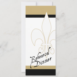 Black Gold White Fleur de Lis Rehearsal Dinner Invitation