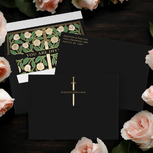 Black Gold White Floral Sword Royal Wedding Envelope