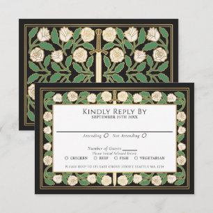 Black Gold White Floral Sword Royal Wedding RSVP Card