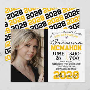 Black, Gold & White Graduation Photo Invitation