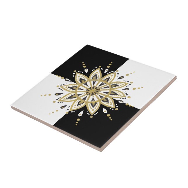 Black gold & white mandala geometric design tile (Side)