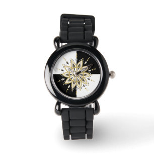 Black gold & white mandala geometric design watch