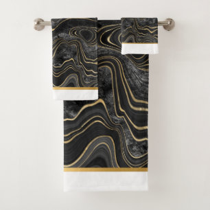 BLACK GOLD WHITE MARBLE BATHROOM TOWEL SET