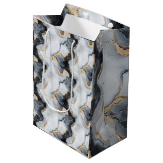 Black, Gold & White Marble Print Designer Gift Bag
