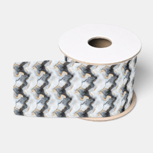 Black, Gold & White Marble Print Grosgrain Ribbon