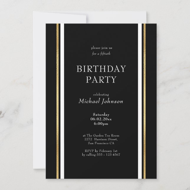 Black Gold White Minimalist 50th Birthday Invitation (Front)
