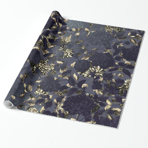 Black Gold White Modern Vintage Floral Toile Wrapping Paper