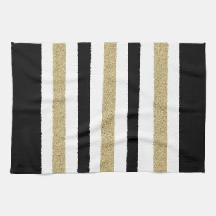Black / Gold / White Paper Stripes Tea Towel