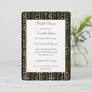 Black Gold White Pearls Bridal Shower Invitation