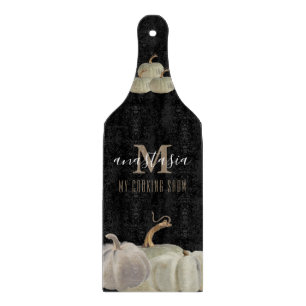 Black Gold White Pumpkin My Cooking Show Monogram  Cutting Board