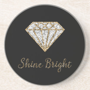 Black Gold White Sparkle Diamond Coaster