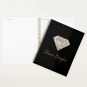 Black Gold White Sparkle Diamond Planner