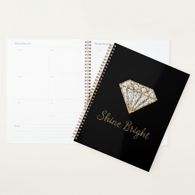 Black Gold White Sparkle Diamond Planner (Display)