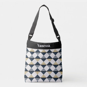 Black Gold White Stripes and Diamonds Crossbody Bag