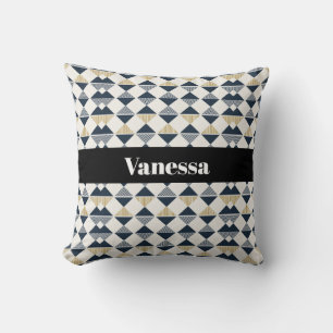 Black Gold White Stripes and Diamonds Cushion