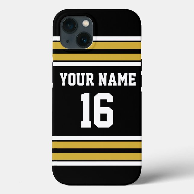 Black Gold White Team Jersey Custom Number Name Case-Mate iPhone Case (Back)