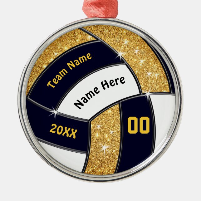 Black Gold White, Volleyball Ornaments Personalise (Front)