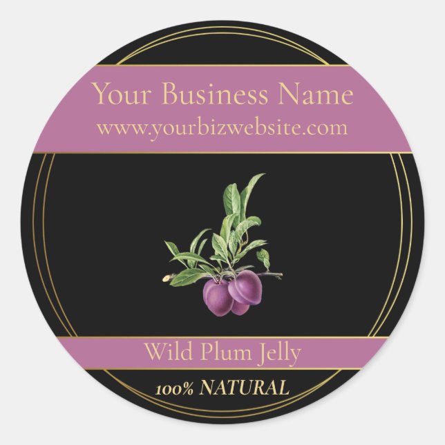 Black & Gold Wild Plum Jelly Product Label (Front)