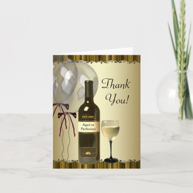 Black Gold Wine Bottle Glass Thank You Cards (Front)