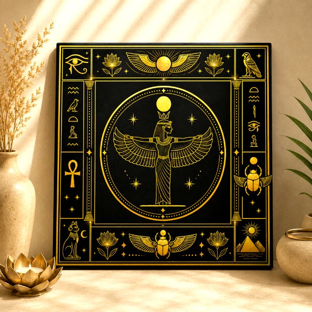 Black Gold Winged Goddess Egyptian Decor Art Tile (Creator Uploaded)
